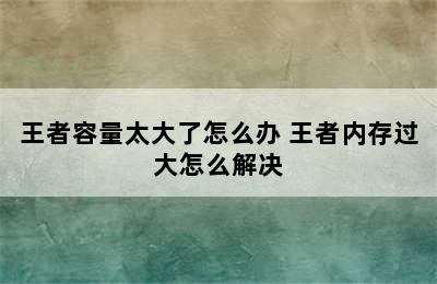 王者容量太大了怎么办 王者内存过大怎么解决